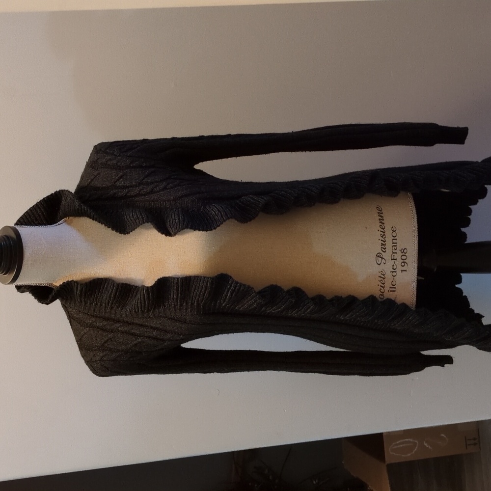 Vero Moda Avanti Sun Grey Ruffle Cable Knit Long Cardigan Small